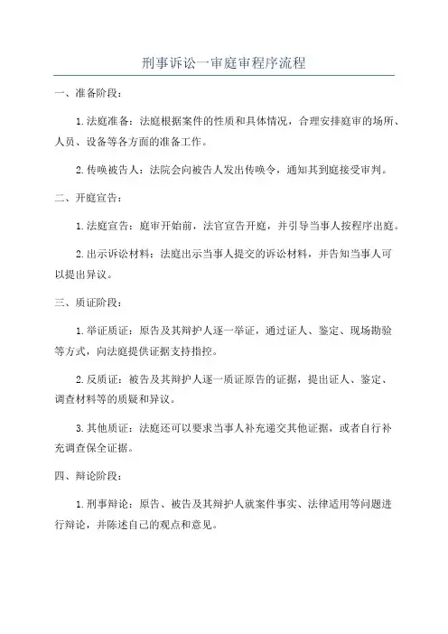 刑事诉讼一审庭审程序流程