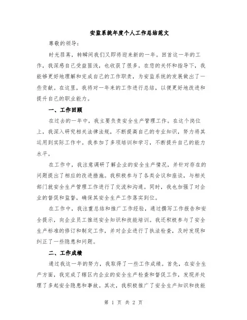 安监系统年度个人工作总结范文