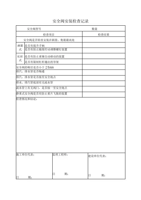 安全阀安装检查记录