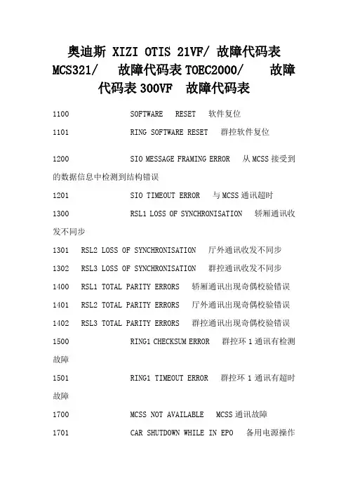 奥迪斯电梯故障代码