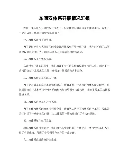 车间双体系开展情况汇报