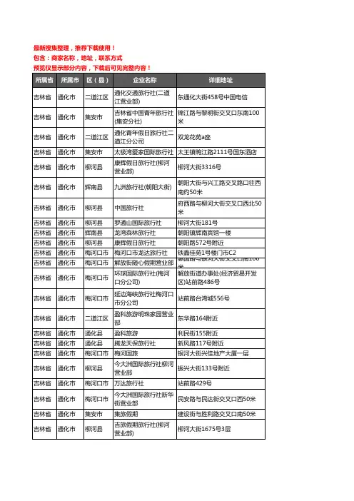 新版吉林省通化市旅行社企业公司商家户名录单联系方式地址大全41家