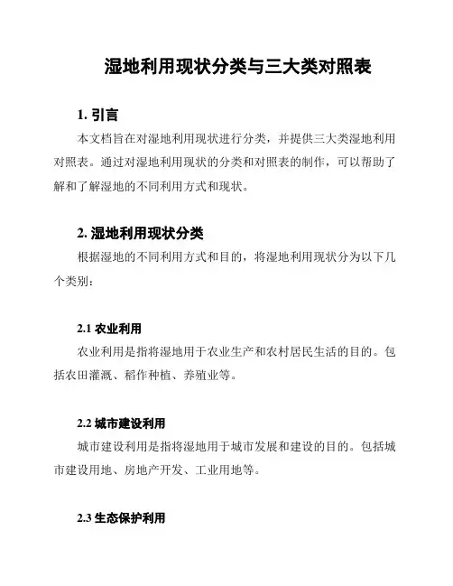 湿地利用现状分类与三大类对照表