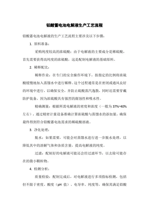 铅酸蓄电池电解液生产工艺流程