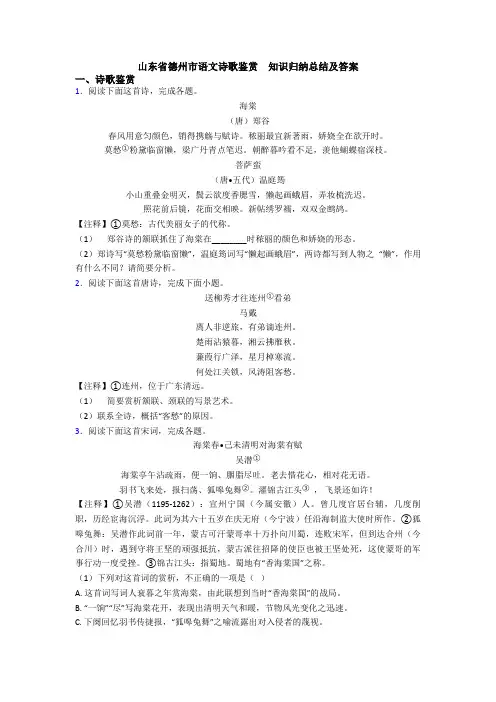 山东省德州市语文诗歌鉴赏  知识归纳总结及答案