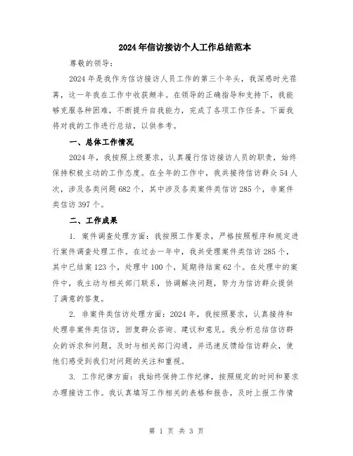 2024年信访接访个人工作总结范本