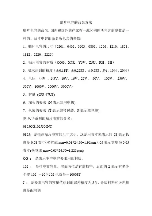 贴片电容的命名方法