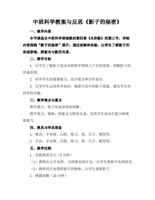 中班科学教案与反思《影子的秘密》