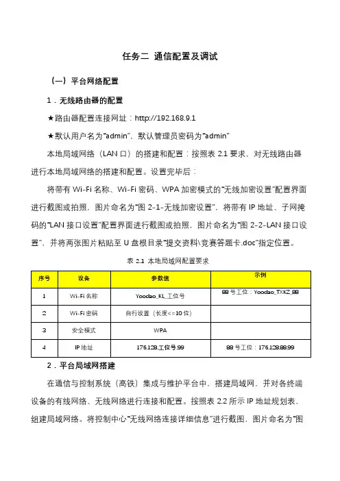 2019 年全国职业院校技能大赛通信与控制系统集成与维护赛项任务二通信配置及调试题库5