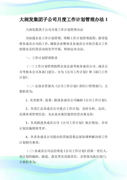 大润发集团子公司月度工作策划管理办法.doc