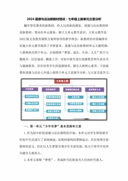 2024道德与法治新教材培训：七年级上册单元立意分析