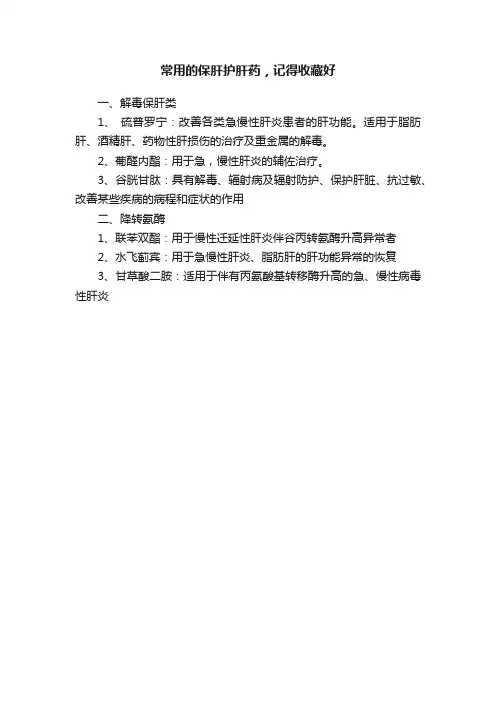 常用的保肝护肝药，记得收藏好