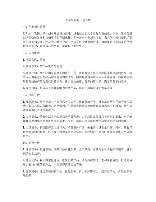 大学生创业计划书醋