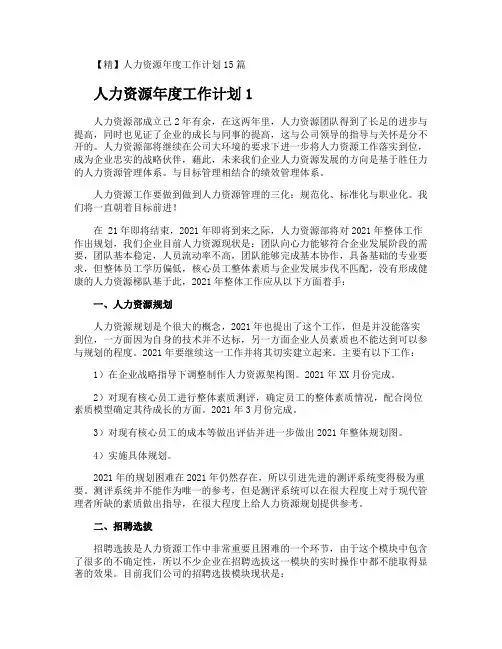 人力资源年度工作计划