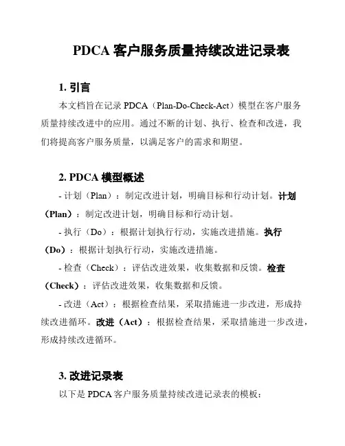 PDCA客户服务质量持续改进记录表