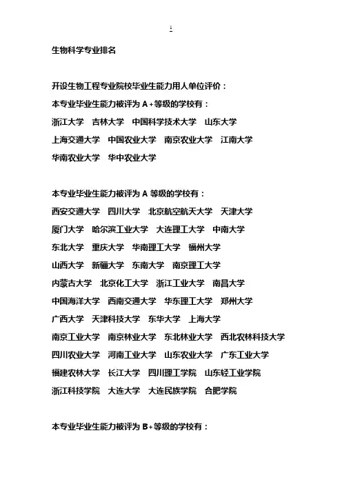 生物科学专业排名