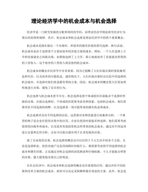 理论经济学中的机会成本与机会选择