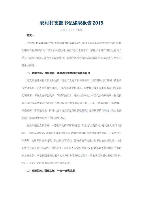 农村村支部书记述职报告2015