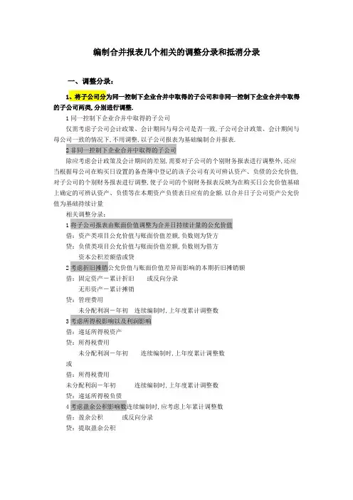 合并报表几个相关的调整分录和抵消分录