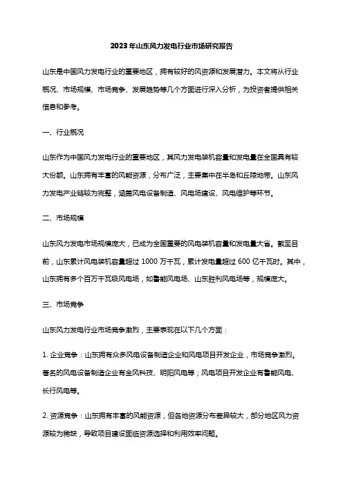 2023年山东风力发电行业市场研究报告