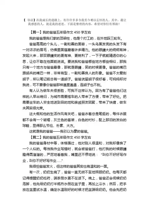 我的爸爸五年级作文450字左右