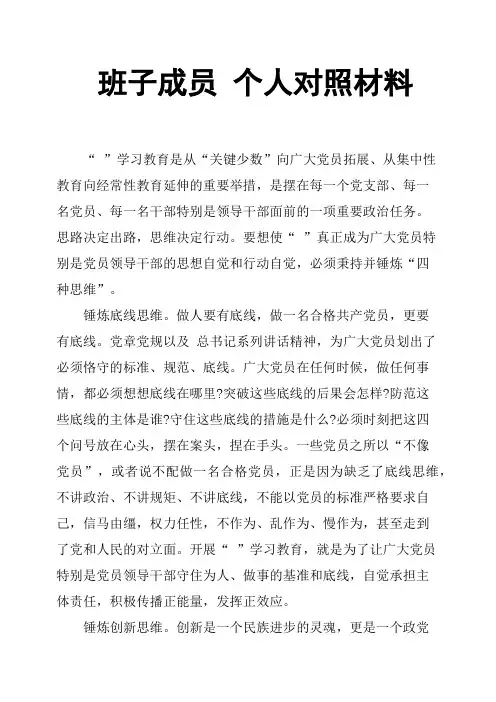 班子成员 个人对照材料