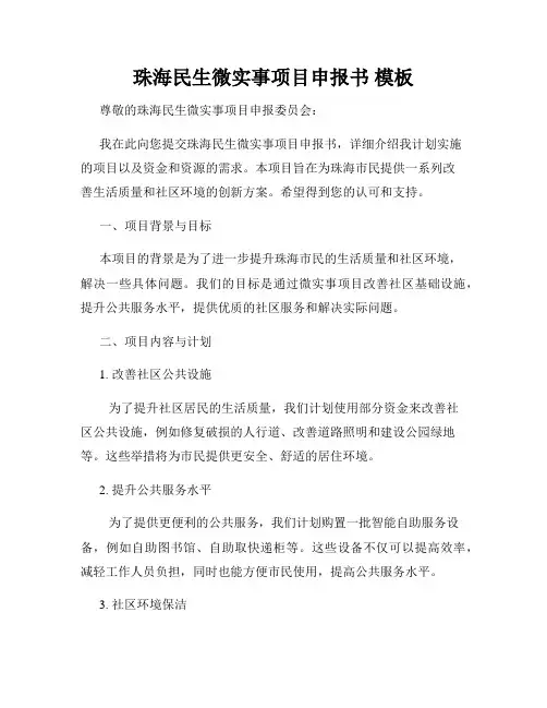 珠海民生微实事项目申报书 模板
