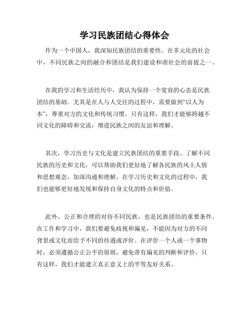 学习民族团结心得体会