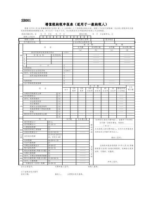 增值税纳税申报表(适用于一般纳税人)