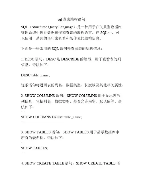 sql查表结构语句