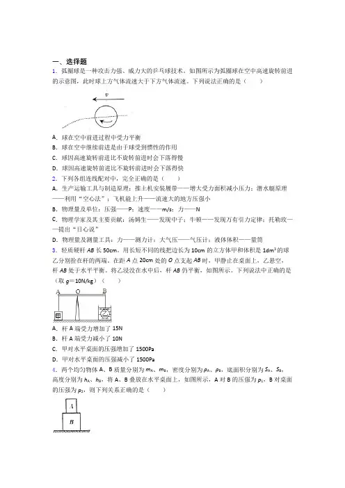 人教版初二物理下学期第九章 压强单元测试提优卷试题