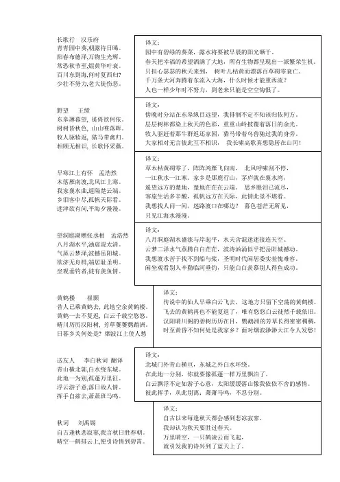 八上古诗词翻译+原文