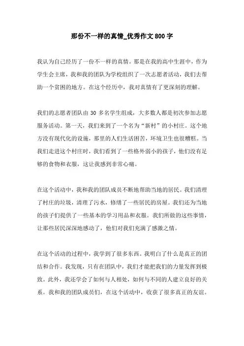 那份不一样的真情优秀作文800字