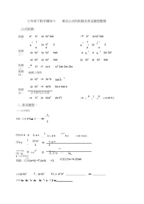 (完整word版)浙教版七年级下数学辅导六乘法公式的拓展及常见题型整理