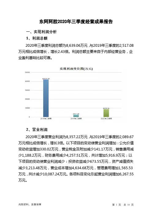 东阿阿胶2020年三季度经营成果报告