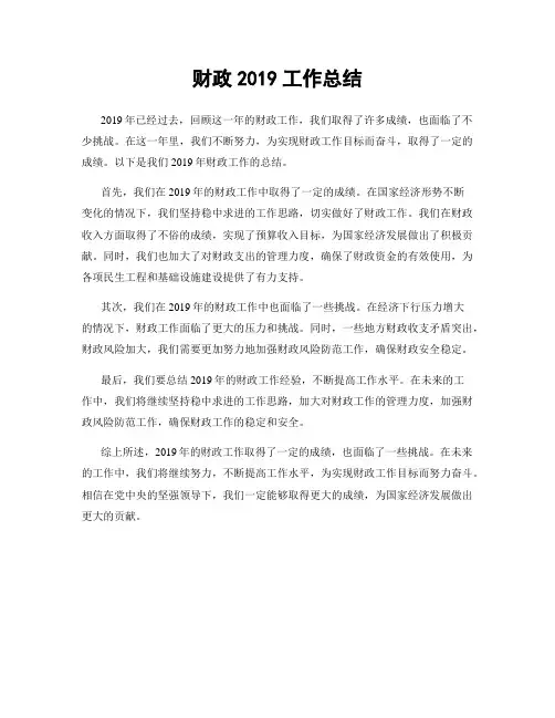 财政2019工作总结