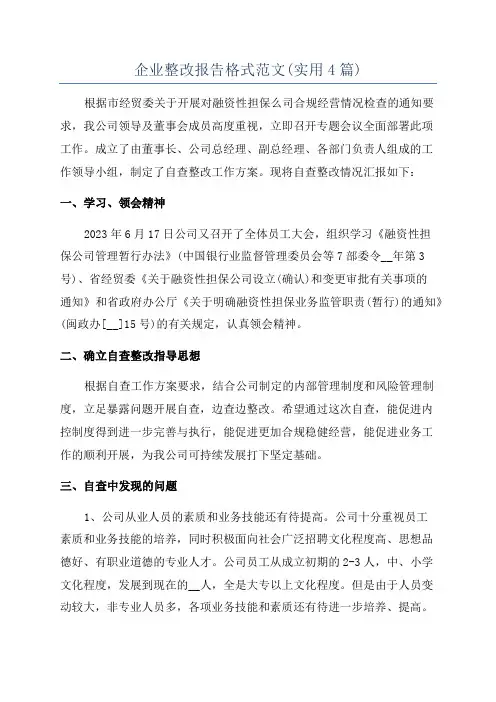 企业整改报告格式范文(实用4篇)