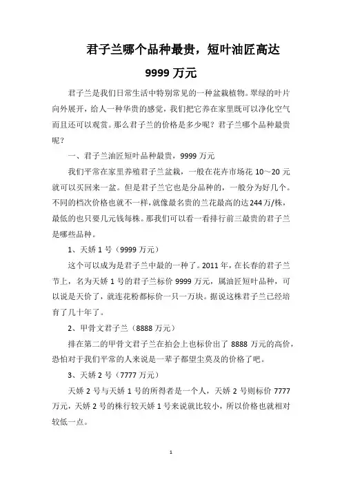 君子兰哪个品种最贵,短叶油匠高达9999万元