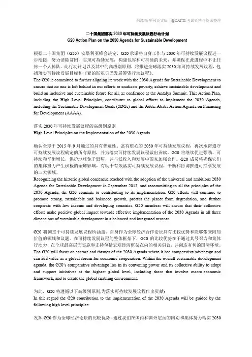二十国集团落实2030年可持续发展议程行动计划(中英对照)
