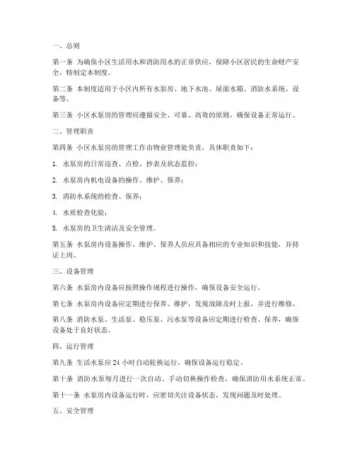 小区水泵管理制度模板