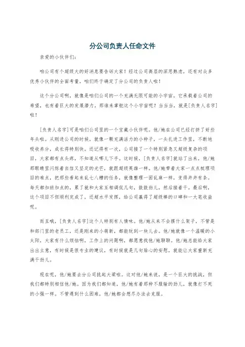 分公司负责人任命文件