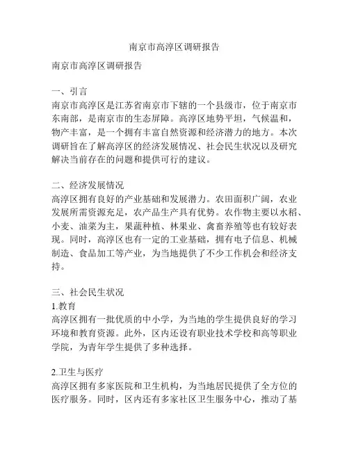 南京市高淳区调研报告