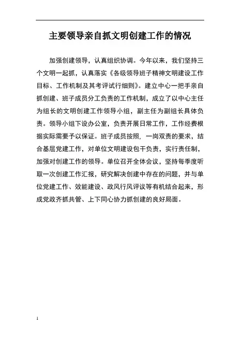 主要领导亲自抓文明创建工作的情况说明