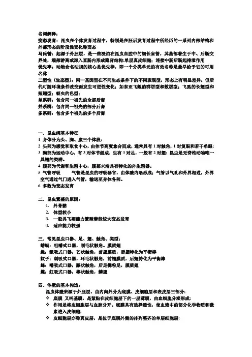 普通昆虫学知识点总结