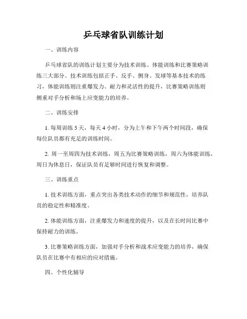 乒乓球省队训练计划