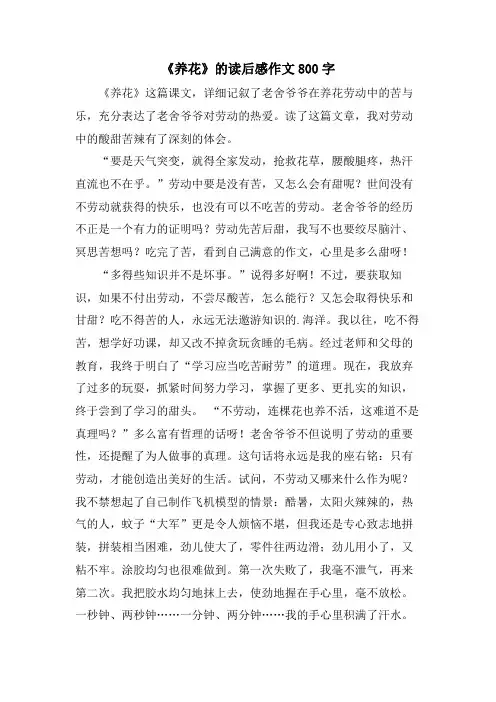 《养花》的读后感作文800字