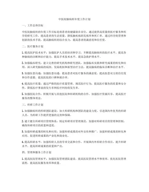 中医院脑病科年度工作计划