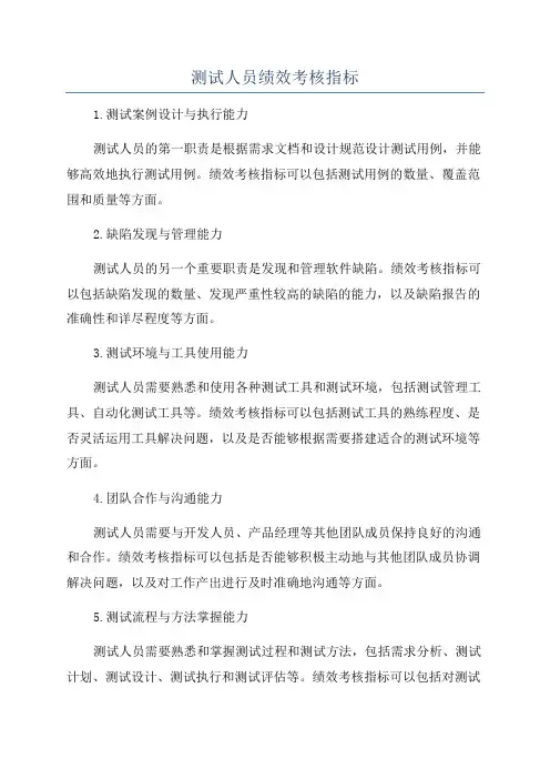 测试人员绩效考核指标