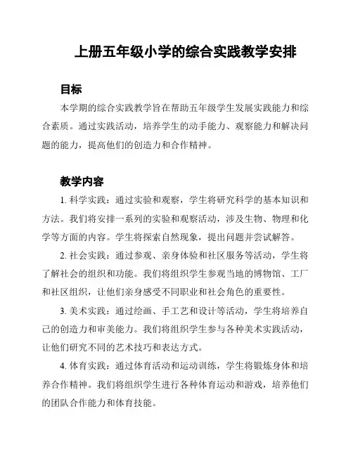上册五年级小学的综合实践教学安排