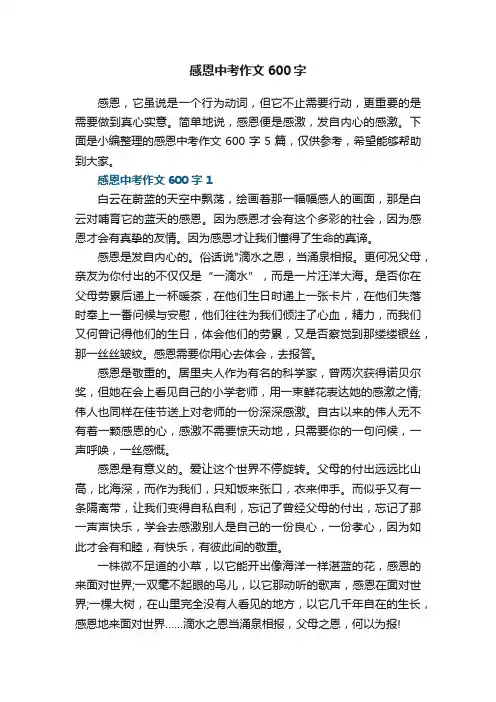 感恩中考作文600字